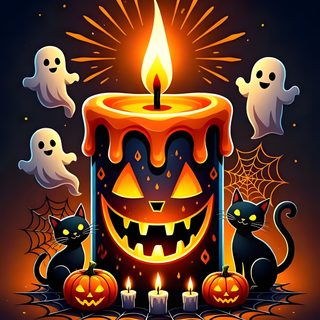a halloween candle surrounded by cats and pumpkins Halloween Candle Halloween Image, Halloween Cut Outs, Happy Halloween Pictures, Halloween Outside, black