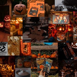 a collage of halloween pictures with pumpkins and other things in the background, Cute Aesthetic Halloween For Computer Halloween 1920x1080, Halloween For Pc, Halloween Macbook Aesthetic, maroon