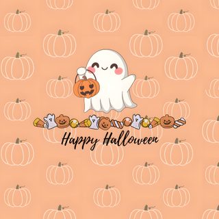 a happy halloween card with a ghost holding a pumpkin Preppy Happy Halloween Cute Halloween, Happy Halloween, Fall Background, Holiday, Halloween, New, burlywood