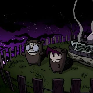 Invader Zim Beavers Cartoon Characters In A Spooky Night Scene, Halloween Cartoon Night Scene, Halloween Party Decoration Ideas, Spooky Cartoon Characters Outdoors, Spooky Cartoon Night Inspiration, Dib And Gaz Invader Zim, Invader Zim Background Characters, Invader Zim Banner, Invader Zim Bear Invader Zim Halloween Cartoon Characters In A Spooky Night Scene, Halloween Cartoon Night Scene, Halloween Party Decoration Ideas, black
