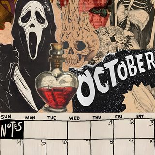 a calendar with halloween images on it Halloween Calendar rosy brown