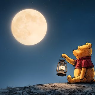 winnie the pooh holding a lantern sitting on top of a hill Winnie The Pooh Halloween Desktop Cute Desktop, Fond D Ecran, Free Download, Desktop, dark slate gray