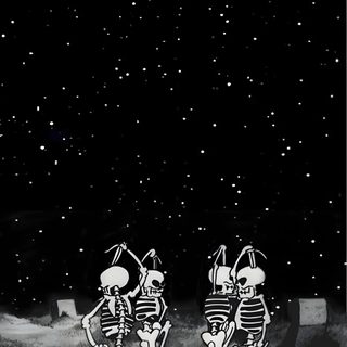 two skeletons are running in the grass at night 90s Halloween Phone Spooky Lockscreen Aesthetic, Spooky Phone Aesthetic, Vintage Spooky Aesthetic, black