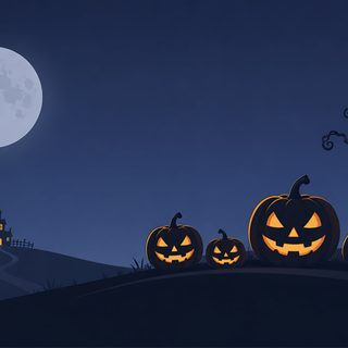 three carved pumpkins sitting on top of a hill under a full moon with bats flying in the sky Halloween Triple Monitor dark slate gray