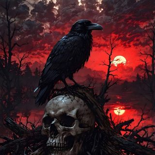 a crow sitting on top of a human skull Halloween Skulls Creepy Backgrounds, Nghệ Thuật Kinh Dị, Samurai, Dark Art Photography, Scary, Gothic, black