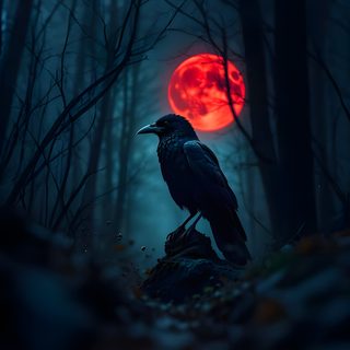 a black bird sitting on top of a rock in the woods next to a red moon Halloween Crow Dark Custom Crow Dark, Giant Raven, Ravens, Raven, Archangel Tattoo, Phone Vintage, black