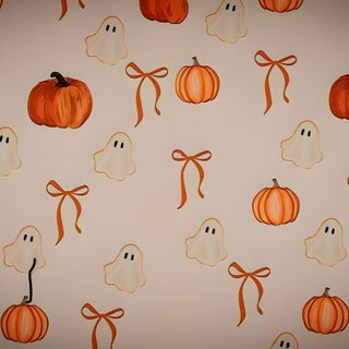 an orange and white halloween themed wallpaper with pumpkins Preppy Halloween Desktop rosy brown