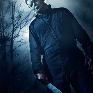 a man dressed as a zombie holding a knife in his hand and looking at the camera Halloween 2018 Michael Myers Halloween Kills Pictures, Halloween Kills 2021 Movie Poster, Halloween Kills Official Poster, midnight blue