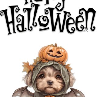 a small dog wearing a halloween costume sitting next to a sign that says happy halloween Yorkie Halloween Anime Music Videos, Halloween Chihuahua Pictures, Happy Halloween Dog Pictures, white