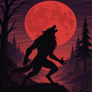 A silhouette of a werewolf howling under a red moon in a dark, forested landscape. Werewolf And Moon, Cartoon Werewolf, Full Moon Werewolf, Werewolf Pictures, Werewolf Howling At The Moon, Werewolf Moon, Werewolf Colors, Werewolf And The Moon, Werewolf Howling Halloween Werewolf Werewolf And Moon, Cartoon Werewolf, Full Moon Werewolf, Werewolf Pictures, black