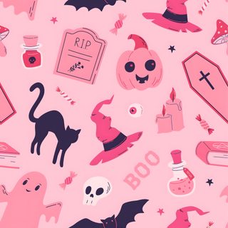 a pink background with halloween related items on it Pink Halloween Backgrounds Cute Halloween, Light Pink And Black, Pink Halloween, Halloween Backdrop,