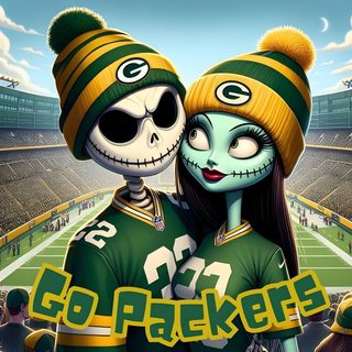 two cartoon characters in green and yellow outfits on a football field with fans watching from the stands Packers Halloween Green Bay Cartoon, Green Bay Packers Christmas, Cute Green Bay Packers Drawing, olive drab
