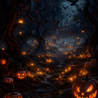 an image of halloween pumpkins in the woods Halloween 4k black