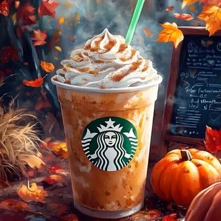 a painting of a cup of starbucks coffee and pumpkins Halloween Starbucks Fall Starbucks, Pumpkin Spice Iphone, Pumpkin Spice Latte Aesthetic, saddle brown