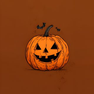 an orange pumpkin sitting on top of a brown floor with bats flying around it's face Pumpkin Spooky Halloween Pumpkin Pumpkin Jack, Halloween Tapeta, Cute Jack O Lantern, saddle brown