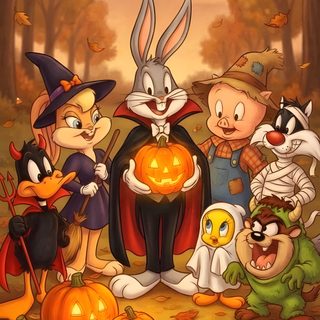 cartoon characters dressed up in halloween costumes with pumpkins and jack - o'- lanterns Disney Characters Halloween sienna