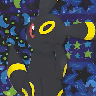 a black stuffed animal with yellow and blue stars on it's chest sitting in front of a quilted background Umbreon Halloween 1920x1080 Umbreon Official Art, Umbreon Pc, Umbreon Card, dark slate gray