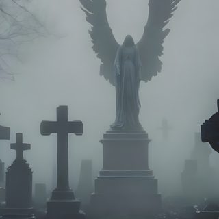 an angel statue surrounded by tombstones in the fog Halloween Angel Gothic Images, Real Angels, Beautiful Dark Art, Angel Art, light slate gray