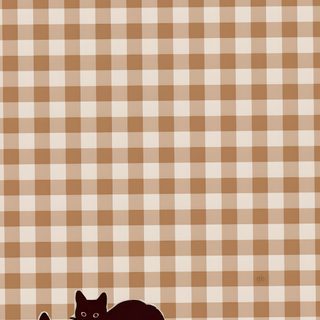 two cats sitting on top of a pumpkin in front of a checkered tablecloth Halloween Checkered tan