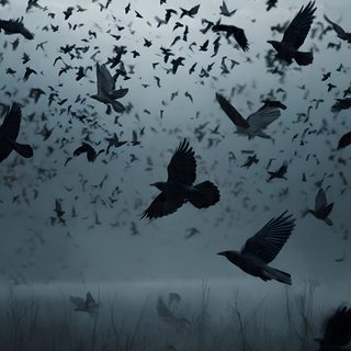 a flock of birds flying over a field under a cloudy sky in the dark night Halloween Crow Dark Custom Birds Horror, Beautiful Crow, Cuervo, Raven Vibes, Corvo, dark slate gray