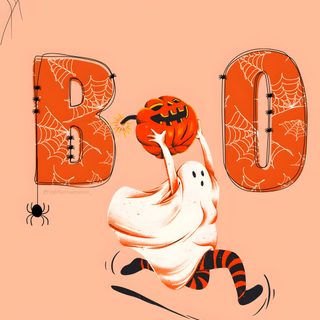 an orange and white halloween card with the word boo on it's back, featuring a ghost holding a jack - o - lantern Halloween Boo Halloween Orange White Boo Hd, Halloween Background Boo, Boo And Stuff, light pink