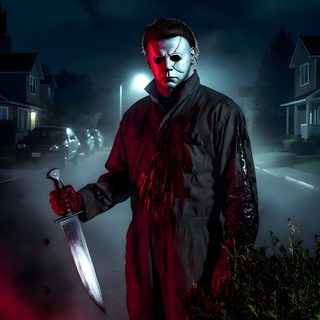 a man in a scary costume holding a knife Halloween Resurrection Michael Myers Looking Down, Black Chucky, Mike Myers, Michael Myers Hd,