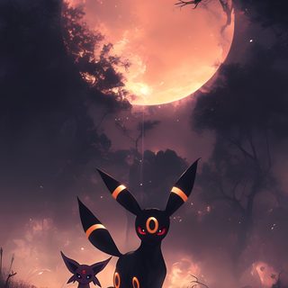 two cartoon animals standing in front of a full moon Halloween Umbreon Pokémon Halloween, Halloween Pokémon, Spooky Pokemon, Halloween Pokemon, dark slate gray