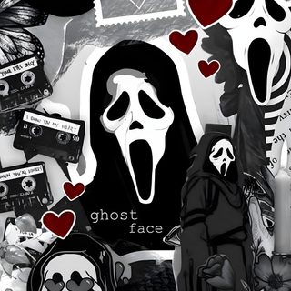 a collage of halloween images with ghost faces and heart shaped stickers on them Halloween Scream Cute Ghostface dark slate gray