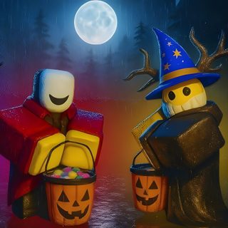 three scarecrows dressed up as witches and pumpkins in front of a full moon Halloween Roblox Haunted House, Dark Night, Roblox Cave, Tombstone, Haunted Forest, dark slate gray