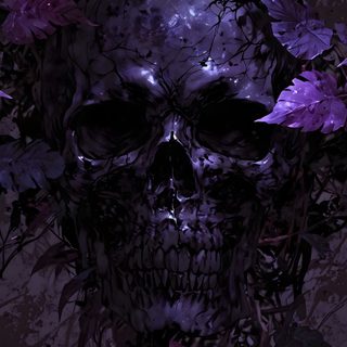 a skull surrounded by purple flowers and leaves Halloween Skull Purple Custom Spooky Dark Purple, Purple Skull Iphone, Purple Skull Aesthetic, black