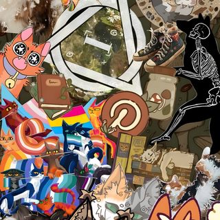 a collage of many different types of stickers on a piece of paper that has been altered to look like an image Therian Halloween dark olive green