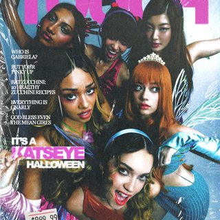 the cover of teen magazine with girls in costume on it's front and back covers Katseye Halloween Katseye Sis Poster, Katseye Magazine, Katseye Poster Aesthetic, Katseye Poster, dim gray