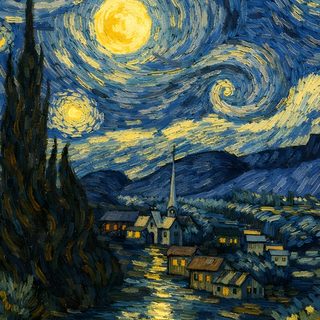 the starry night painting is shown in this image Van Gogh Starry Night Halloween Van Gough, Famous Painting Starry Night, Lukisan The Starry Night, dark slate gray
