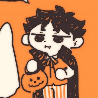 a drawing of a boy holding a pumpkin Haikyuu Halloween blanched almond