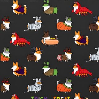 a black background with dogs and cats in sweaters on it's sides, as well as the words trick - or - treat Corgi Halloween Corgi Christmas Background For Phone, Corgi Halloween, Corgi Iphone, dark slate gray