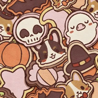 a pile of different kinds of cookies and pastries on a pink background with skulls Halloween Corgi Pattern Corgi, Cute Puppy, Puppy, Halloween Iphone, Halloween, Halloween Patterns, peru