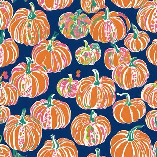 an orange and pink pumpkin pattern on a navy blue background with white outlines in the center Lilly Pulitzer Halloween Lilly Pulitzer Halloween, Fall Computer Background Preppy, Fall Lilly Pulitzer, indian red