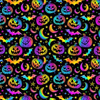colorful halloween pumpkins and moon on black background Rainbow Halloween Halloween Pride, Halloween Neon Leopard Background, Bright Halloween, black