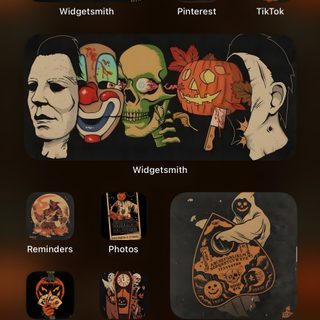 an iphone screen showing the different halloween stickers Halloween Ideas Ios 16 Spooky Phone Theme, Halloween Themed Phone Widgets, Halloween Phone Theme Ideas, black