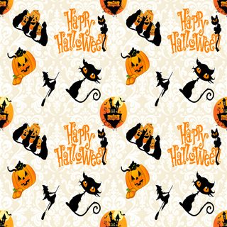 a halloween pattern with black cats and pumpkins on a white background that says happy halloween Halloween Dollhouse Dolls House Halloween, Miniature Halloween Printables, Haunted House Paper Pack, antique white