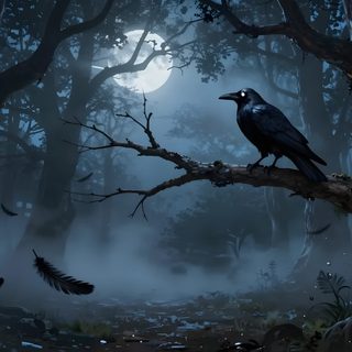 a black bird sitting on top of a tree branch in the middle of a forest Halloween Crow Dark Custom Computer, Pc, Good Night, Forest, dark slate gray