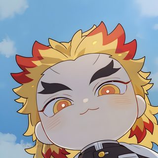an anime character with blonde hair and orange eyes looks up at the sky in front of clouds Rengoku Halloween Rengoku As A Demon Fanart, Rengoku Chibi, Demon Slayer Fanart, Kny Fanart, dark gray