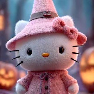 the hello kitty doll is wearing a pink coat and hat with pumpkins in the background Halloween With Hello Kitty In A Hat Good Vocabulary Words, Good Vocabulary, Hello Kitty, Kitty, dim gray