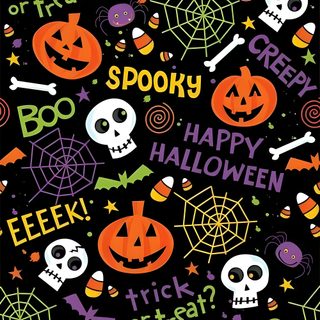 a halloween themed background with skulls and jack - o'- lanternes on black Halloween Fabric Candy Halloween Design Halloween Themed Design, Halloween Themed For Kids, Halloween Wall Paper Design, black