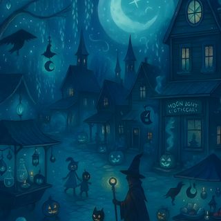 an image of a halloween scene with pumpkins and witches Blue Halloween Aesthetic Digital Art Halloween, Blue Halloween Aesthetic, Blue Halloween,
