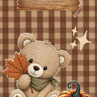 a brown teddy bear sitting next to a wooden sign on a checkered table cloth Halloween Bear Iphone sienna