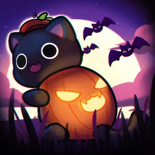 a black cat holding a pumpkin in front of a full moon with bats flying around Halloween Aphmau Aphmau Ghost, Aphmau Cat, How To Draw Aphmau Cat, Aphmau Halloween, dark slate gray