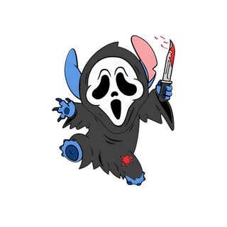 a cartoon character with a knife in his hand Stitch Halloween Ghostface Cute, Disney Collage, Disney Tattoos, Collage, Sketch Book, Canvas, white