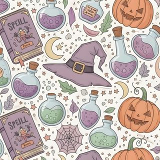 halloween seamless background with pumpkins, witches hats and books on white paper stock photo Halloween Magic Potions Light Greysmall Witchy Halloween Background, Halloween Texture, Halloween Book, silver