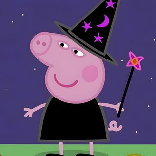 a cartoon pig with a witches hat holding a wand Peppa Pig Halloween Peppa Halloween, Peppa Pig, Cristiano Ronaldo, Minnie Mouse, Hello Kitty, dark slate blue